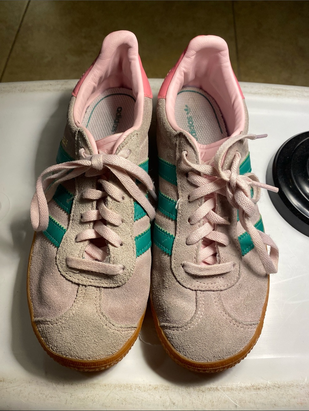 adidas Pink Suede Sneakers with Teal Stripes
